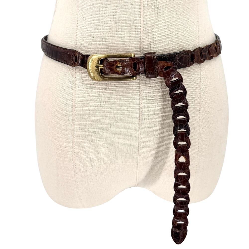 Vintage Y2K Elisabeth Liz Claiborne Brown Genuine Leather Croc Embossed Belt